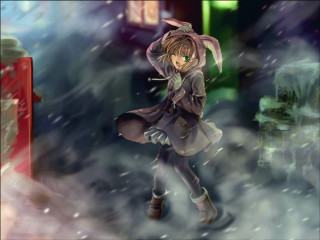 Girl coat boots snowy city - magical free wallpaper