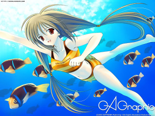 Girl bikini ocean fish diving - fish free wallpaper