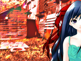 Girl longhair redhouse redladder redsky - a red house free wallpaper