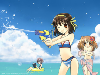 Beach bikini girls water gun - a beach free wallpaper
