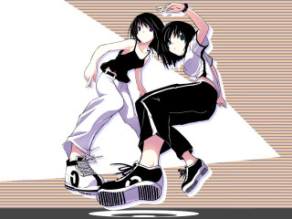 Dancing anime girls light white - a white background behind them free wallpaper