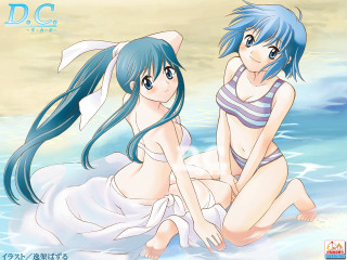 Bluehair blueeyes animegirls beach sitting - cicely free wallpaper for desktop