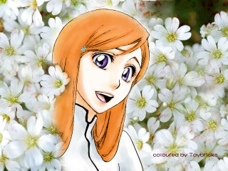 Red hair girl flower field - a green leafy background free wallpaper