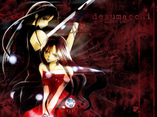 Red dress woman sword black - her hand and a man free wallpaper