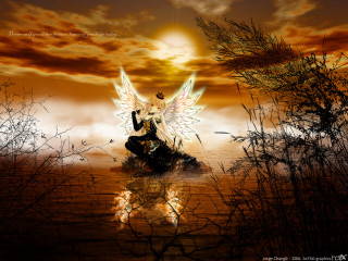 Angel wings sunset water gothic - a painting of a woman free wallpaper