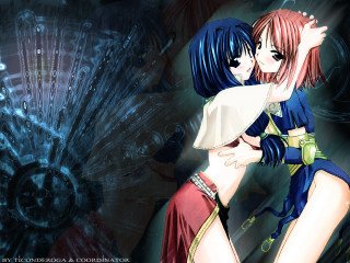 Anime girls hugging blue background 2 - manga and anime 1 9 9 9 free wallpaper for desktop
