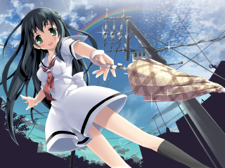 Girl kite flying ship anime - a short dress free wallpaper for desktop