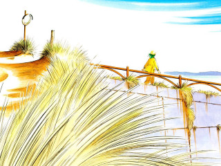 Person bench bridge water clock - ding guanpeng free wallpaper