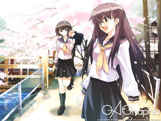 Snowy path 2girls park cherryblossoms - in the foreground free wallpaper