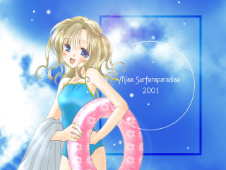 Girl swimsuit pink ring blue - manga and anime 1 9 9 9 free wallpaper for desktop