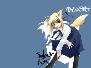 Blonde anime fox ears saber - black pants free wallpaper