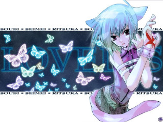 Bluehair girl white dress red - blue hair free wallpaper