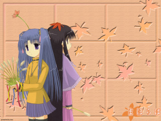 Anime girls flower butterfly leaves - two anime girl free wallpaper