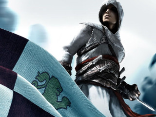 Man hooded outfit sword flag - outfit holding free wallpaper for desktop