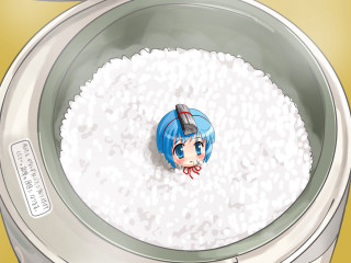 Cartoon bluehair kawaii rice bowl - a red bow tie free wallpaper