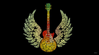 Guitar wings colorful words black - funk art free wallpaper