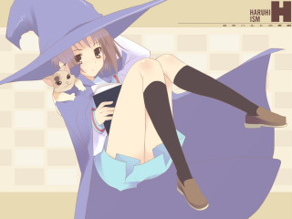 Purple hat dress cat kneehighs - a purple hat free wallpaper