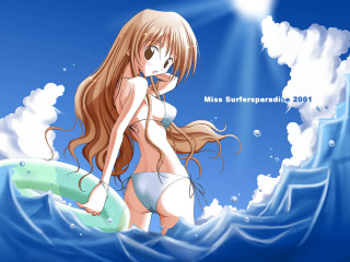 Girl bikini surfboard beach sky - a girl in a bikini free wallpaper