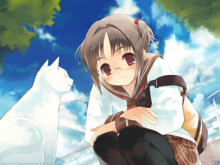 Girl cat sky outdoors schooluniform - a ledge free wallpaper
