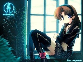 Gothic anime portrait windowsill brownhair - anime art free wallpaper for desktop