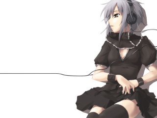 Gothic anime woman white background - headphone free wallpaper