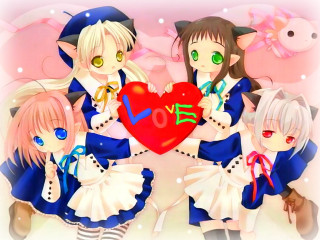 Anime girls heart sailor hats - the word love free wallpaper