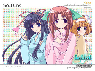 Three anime girls pink shirt - blue pants free wallpaper