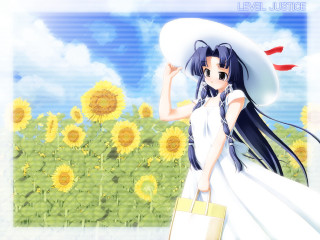 Woman white dress sunflower field - a white dress and hat free wallpaper