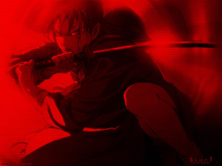 Red sword man squatting blood - ufotable free wallpaper