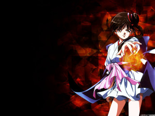 Anime sword girl red black - a black background behind her free wallpaper