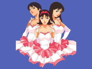 Three anime girls pink dress - white dress free wallpaper