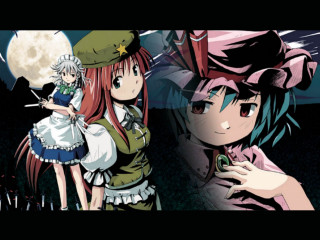 Moon girls maid asia red - a full moon behind them free wallpaper