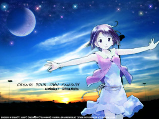Girl dress flying crescent sky - amano free wallpaper