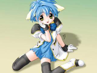 Blue hair anime girl sitting 2 - her foot free wallpaper
