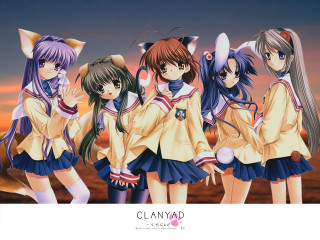 Anime girls sunset cat ears - a cat ear free wallpaper