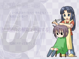 Woman cutting hair checkered net - a knife in front free wallpaper