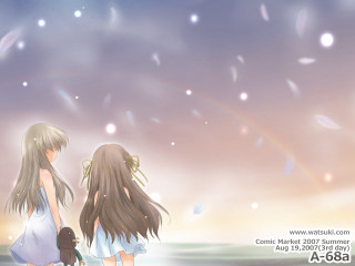 Beach rainbow two girls impressionism - two girl free wallpaper