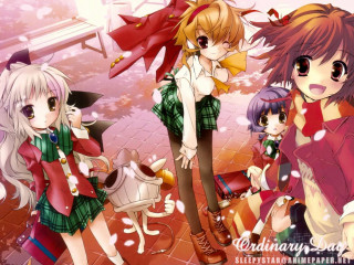 Anime girls red umbrella school - a tile floor free wallpaper