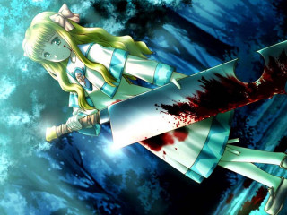 Bloodied girl forest night knife - her hand and blood free wallpaper