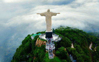Christ statue mountain clouds trees - the sky free wallpaper for desktop