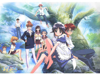 Anime girls forest sitting barefoot 2 - behind them free wallpaper