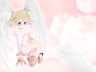 Angel girl cloud pink moon - a drawing of a girl free wallpaper