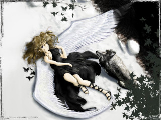 Angel wings wolf dress autumn - a white angel free wallpaper