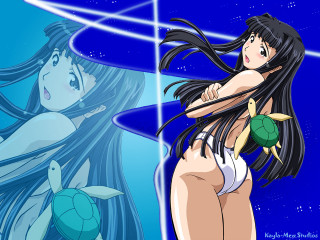 Cartoon woman turtle blue stars - yukito kishiro free wallpaper