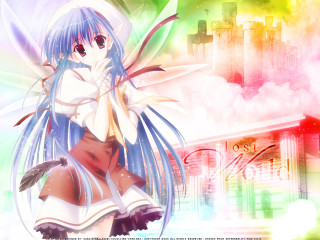 Anime girl bluehair whitedress cityscape - a cityscape free wallpaper