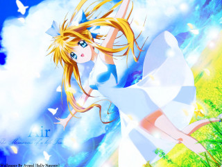 Anime girl white dress flying - anime visual free wallpaper