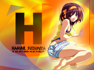 Yellow shirt anime girl smile - blue shorts free wallpaper