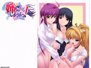 Anime girls group puzzle background - a picture together free wallpaper