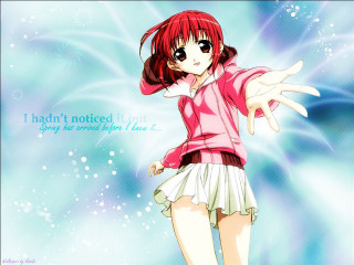 Redhair girl pinkshirt bluebg anime - a pink shirt free wallpaper