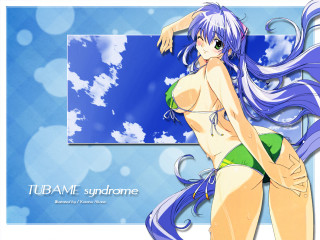 Blue bikini girl clouds stars - synthetism free wallpaper